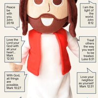 The Talking Jesus Doll - The Plush Jesus Doll that speaks 10 Bible Verses that Jesus said including The Our Father/Lords Prayer and John 3:16. A great toy for Bible verse Memorization.