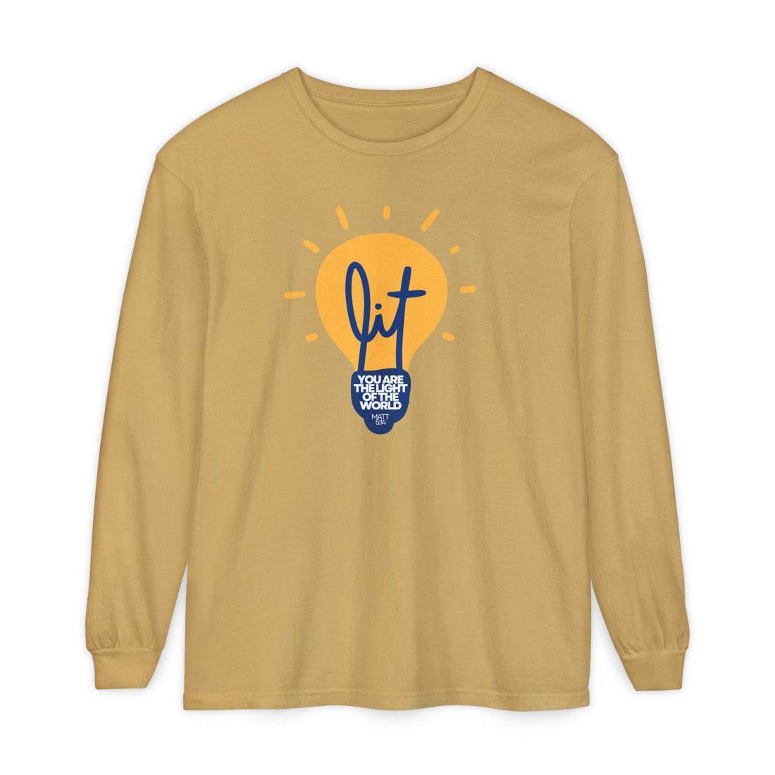 "Lit" Lightbulb - "You Are The Light Of The World" Jesus Quote - Unisex Adult Long Sleeve Tee Shirt - Sizes S-3XL