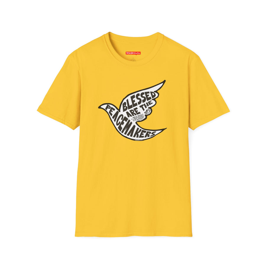'Blessed Are the Peacemakers' Jesus Quote in Dove Shirt - Unisex Adult Tee Shirt - Sizes XS-5XL