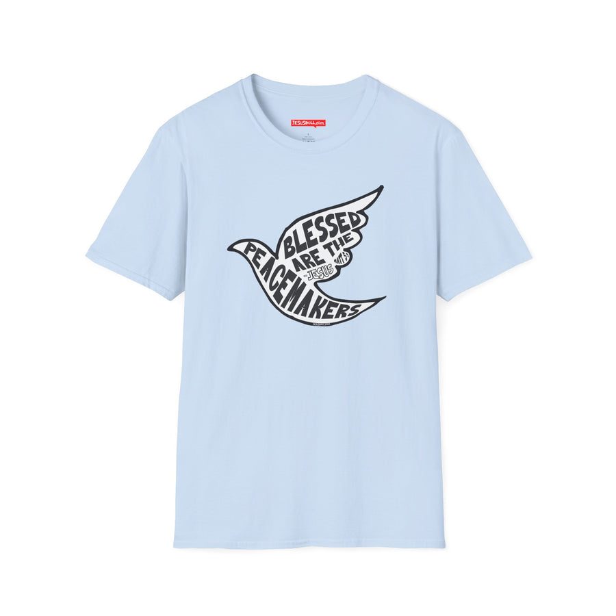 'Blessed Are the Peacemakers' Jesus Quote in Dove Shirt - Unisex Adult Tee Shirt - Sizes XS-5XL