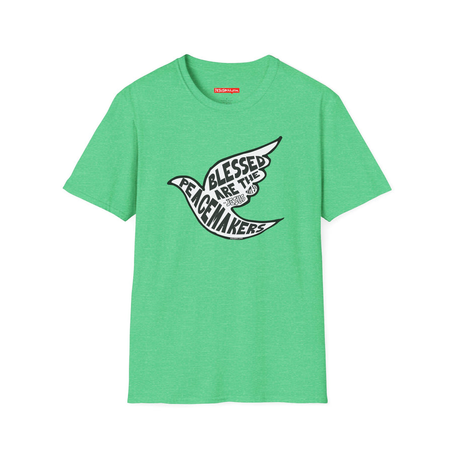 'Blessed Are the Peacemakers' Jesus Quote in Dove Shirt - Unisex Adult Tee Shirt - Sizes XS-5XL