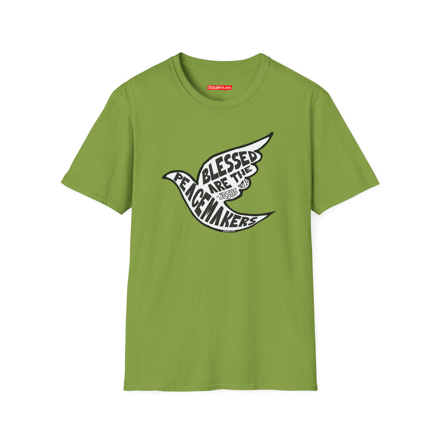 'Blessed Are the Peacemakers' Jesus Quote in Dove Shirt - Unisex Adult Tee Shirt - Sizes XS-5XL