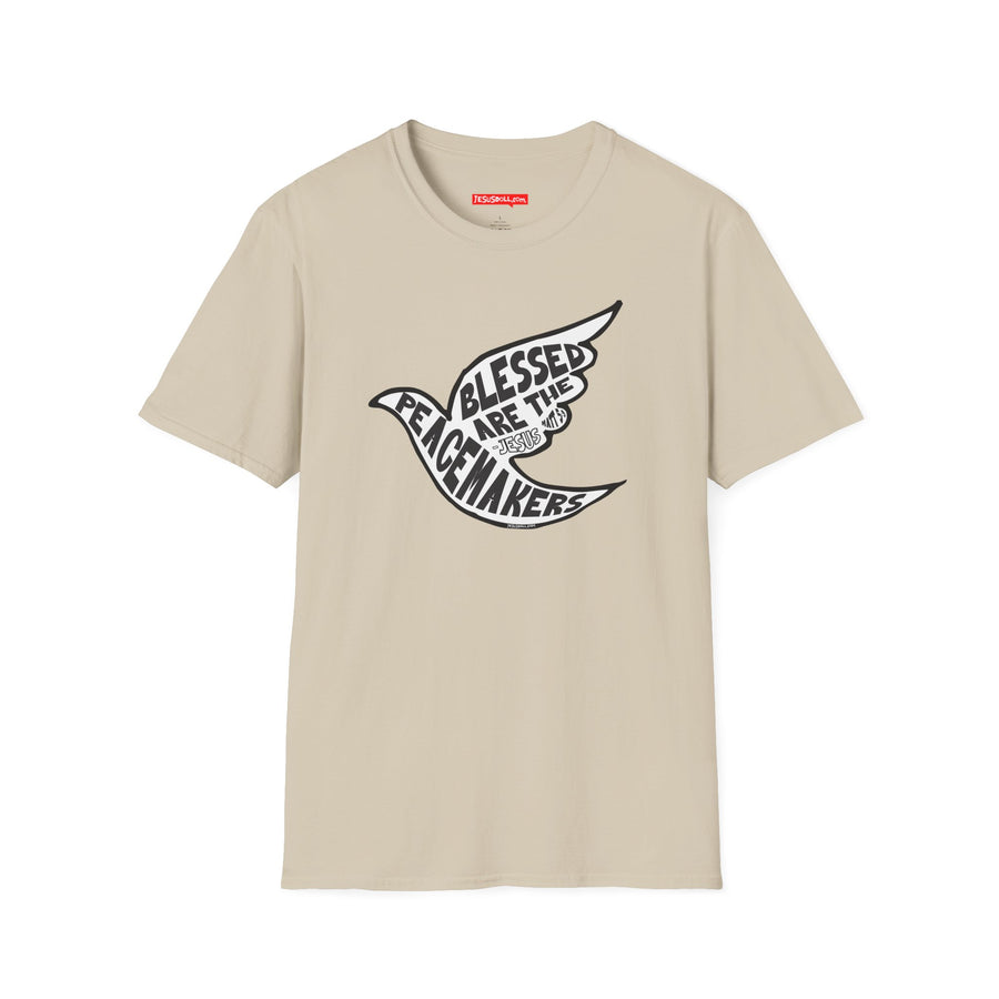 'Blessed Are the Peacemakers' Jesus Quote in Dove Shirt - Unisex Adult Tee Shirt - Sizes XS-5XL