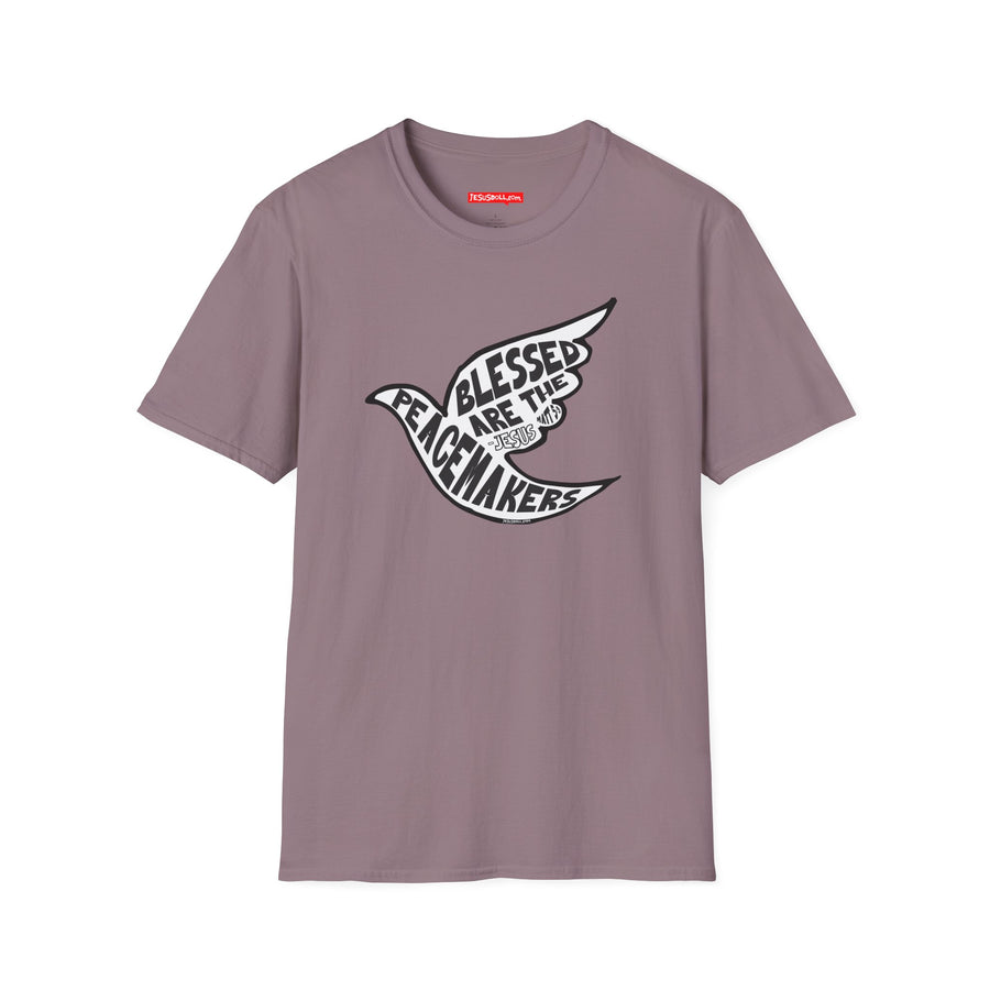 'Blessed Are the Peacemakers' Jesus Quote in Dove Shirt - Unisex Adult Tee Shirt - Sizes XS-5XL