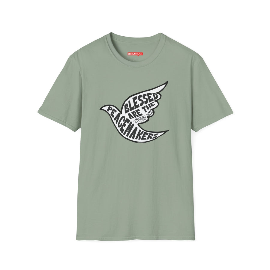'Blessed Are the Peacemakers' Jesus Quote in Dove Shirt - Unisex Adult Tee Shirt - Sizes XS-5XL